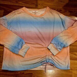 Como Vintage Blue & Orange Ombre Stripe Long Sleeve Ruche Top  L